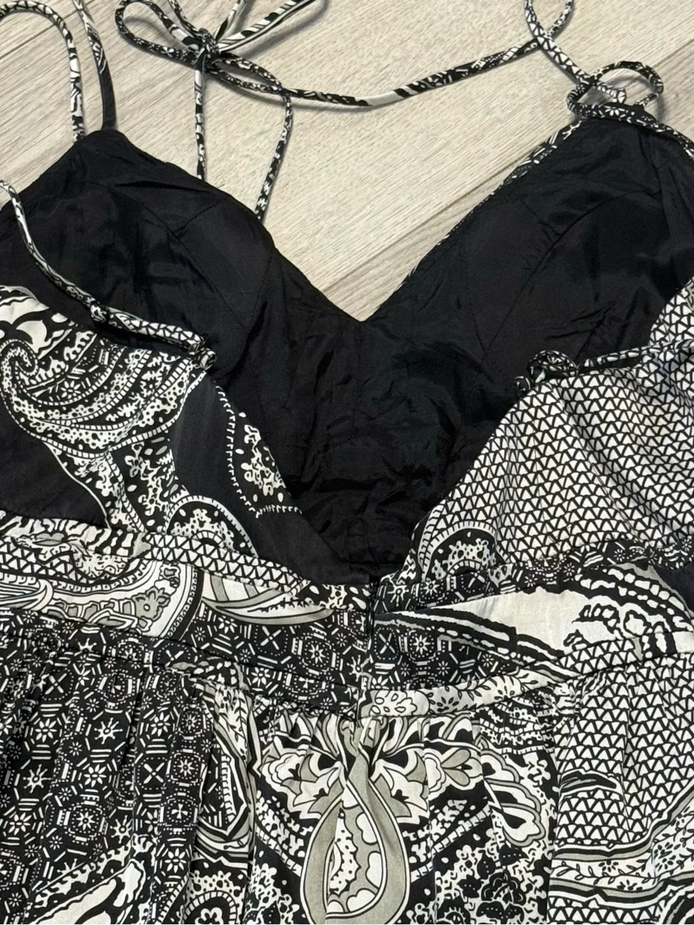 100% Silk OC by OC Paisley Print Summer Dress - Black & White